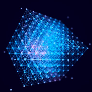 Veri depolama teknolojisi Küp ile soyut arkaplan. Bilgi transferi. 3B görüntüleme.