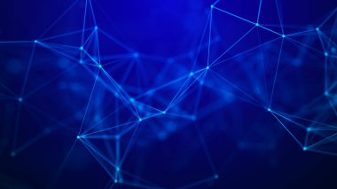 Noktaları ve çizgileri birleştiren soyut iletişim arkaplanı. Pleksus etkisi. 3d