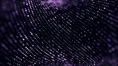 Parlak parçacıkların hareketleriyle soyut bir arkaplan. Dijital teknoloji. 3B görüntüleme.