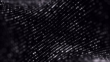 Parlak parçacıkların hareketleriyle soyut bir arkaplan. Dijital teknoloji. Üç Boyut