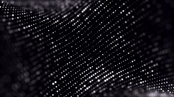 Parlak parçacıkların hareketleriyle soyut bir arkaplan. Dijital teknoloji. Üç Boyut