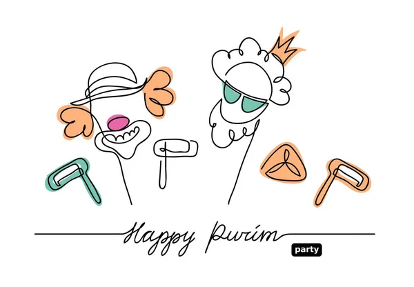 Happy Purim een lijn tekening — Stockvector