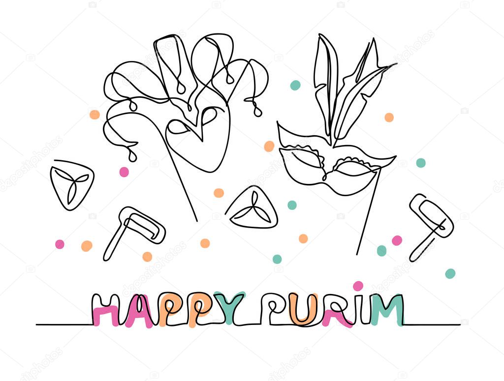 Happy Purim one line drawing