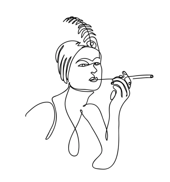Flapper girl from 20s black and white vector illustration. — Stock Vector