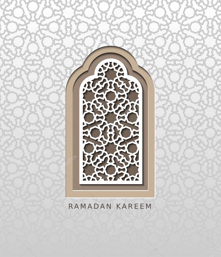 Ramadan kareem vector card with arabic window. Cut out