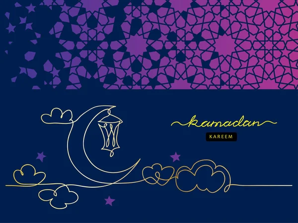 Ramadan-Nachtkarte. Eine durchgehende Linienzeichnung. — Stockvektor