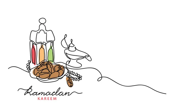 Linterna, lámpara, fruta de la fecha. comida en ayunas islámica, ilustración vectorial . — Vector de stock
