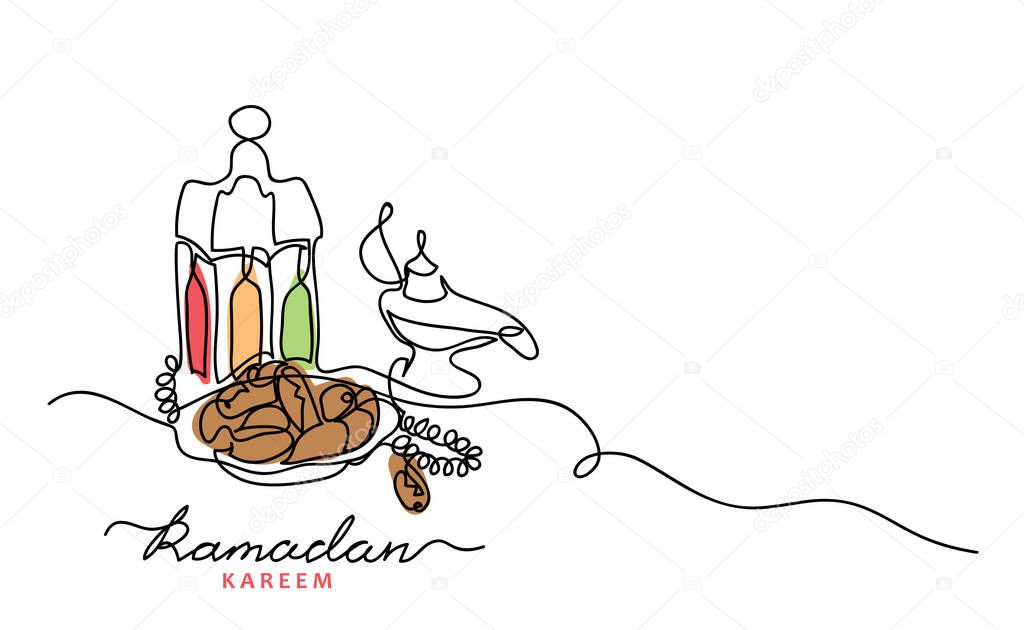 Lantern, lamp, date fruit. islamic fasting food backgroud, vector illustration.