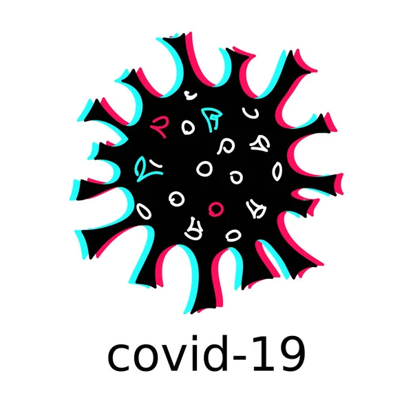 Covid, coronavirus simgesi, tik tok renklerinde resimleme. — Stok Vektör