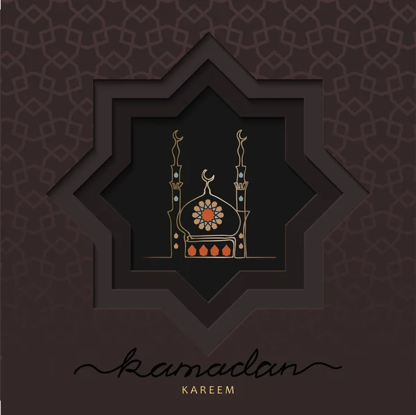 Ramadan square card with vector mosque illustration. — Stock Vector