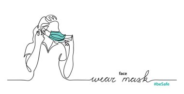 Woman in medical face mask. One continuous line drawing. clipart