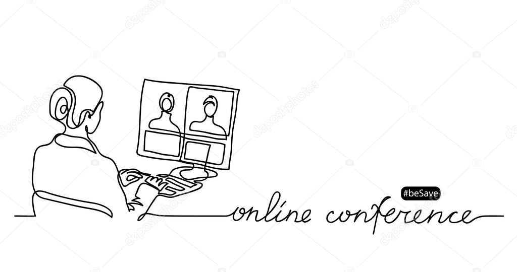 Online conference lettering and simple vector illustration.