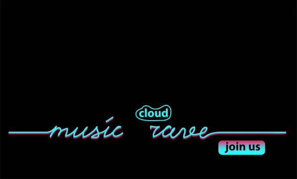 Music cloud rave černý web banner, pozadí s tiktok barev. — Stockový vektor