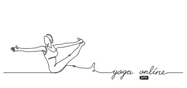 Yoga çevrimiçi harfleri. Kadın illüstrasyonlu vektör web pankartı.
