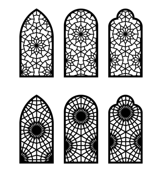Finestra ad arco marocchino o set di porte. Modello CNC, taglio laser, modello vettoriale impostato per l'arredamento della parete, stencil, incisione in stile marocchino — Vettoriale Stock