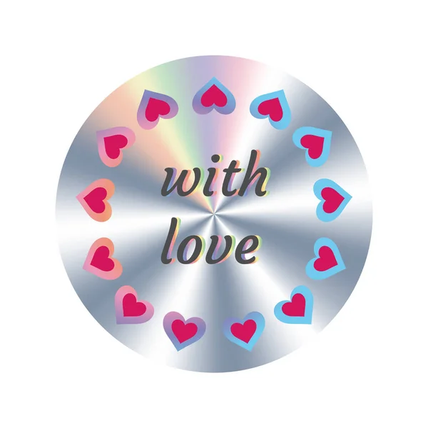 Aşk vektörlü metalik hologram, çıkartma, madalya, rozet, simge, amblem. — Stok Vektör