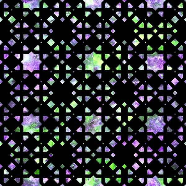 Sieraden patroon. Geometrische kleurrijke mozaïek op een zwarte achtergrond in arabeske stijl. Naadloze sieraden tegel patroon — Stockfoto