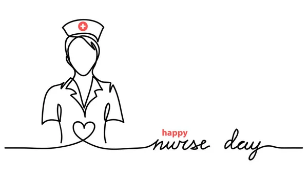 Happy Nurse Day bannière web vectorielle simple, fond. Lettrage de jour d'infirmière. Un dessin en ligne continu — Image vectorielle