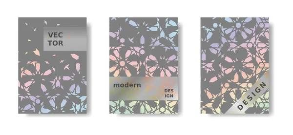 Conjunto de cartazes geométricos modernos. Arco-íris e capa cinza, design de cartaz. Mosaico moderno islâmico — Vetor de Stock