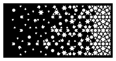 Cnc İslami lazer deseni. Lazer kesimi için dekoratif vektör paneli. İslami cnc şablonu kapalı ve açık panel oranı 1 'e 2