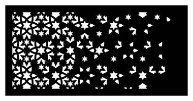 Dekoratif vektör paneli, lazer kesme için ekran. Arabesk lazer deseni. Arabesk tarzında iç panel için İslami şablon. Oranı 12