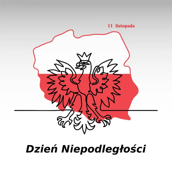 Polský prapor s erbem, orlem, vlajkou a mapou. Překlad Den nezávislosti, listopad11. Koncepce vektorového konstrukce.Jeden souvislý výkres linky pro Polsko Den nezávislosti — Stockový vektor