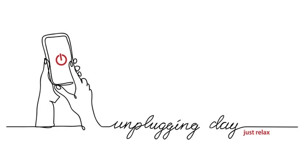 Unplugging nap egyszerű vektor illusztráció, web banner, háttér. Kapcsold ki a telefont. Egy folyamatos vonalrajz háttér — Stock Vector