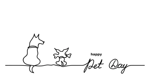 宠物日快乐,一条线连画.狗，小狗，骨头与字母宠物日。矢量最小背景，横幅 — 图库矢量图片