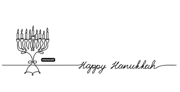 Happy Hanukkah menorah fond vectoriel avec lettrage Happy Hanukkah et l'espace de copie. Une illustration de dessin en ligne continue, fond, bannière — Image vectorielle