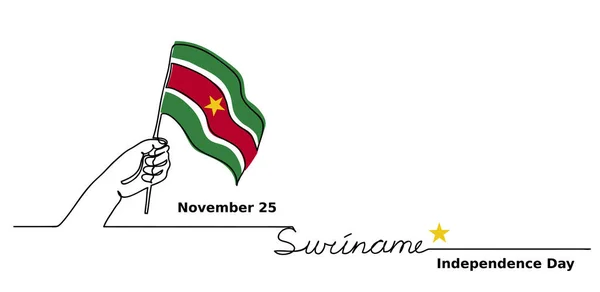 Surinam Día de la Independencia vector bandera fondo. Un concepto de dibujo de línea continua con la mano, bandera de Surinam, letras — Vector de stock