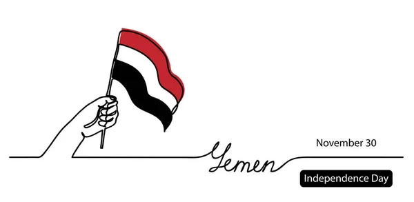 Yemen Día de la Independencia vector bandera fondo. Un concepto de dibujo de línea continua con letras de mano, bandera, Yemen — Vector de stock