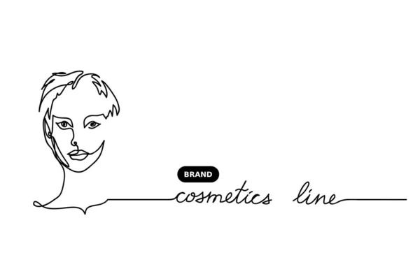 Žena, dívčí portrét, obličej. Cosmetics line vektorový web plakát. Jedna souvislá kresba ženského pozadí, plakát, banner, ilustrace — Stockový vektor