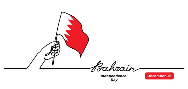 Bahrain Independence Day Vektor Flagge Hintergrund, Plakat, Web-Banner. Ein durchgehendes Linienziehkonzept mit Hand, Bahrain-Flagge, Schriftzug — Stockvektor