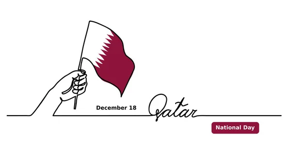 Día Nacional de Qatar vector bandera fondo, cartel, banner web. Un concepto de dibujo de línea continua con la mano, bandera de Qatar, letras. Qatar Concepto de independencia — Vector de stock