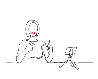 Ruj tanıtım vektörü basit arkaplan. Makyaj blogcusu, sosyal medya etkileyicisi, anahtar fikir lideri minimalist altyapı