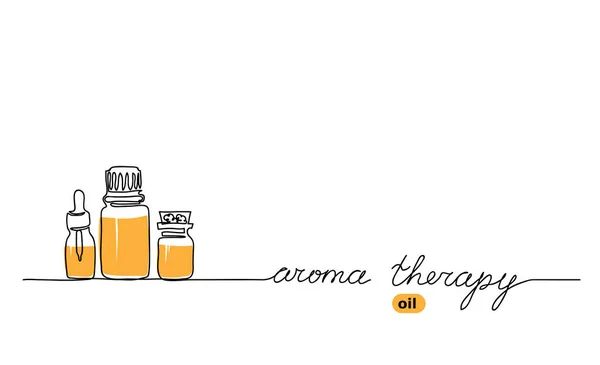Zestaw butelek z aromaterapią. Aromatyczny wektor oleju proste tło w jednym ciągłym rysunku linii projektu — Wektor stockowy