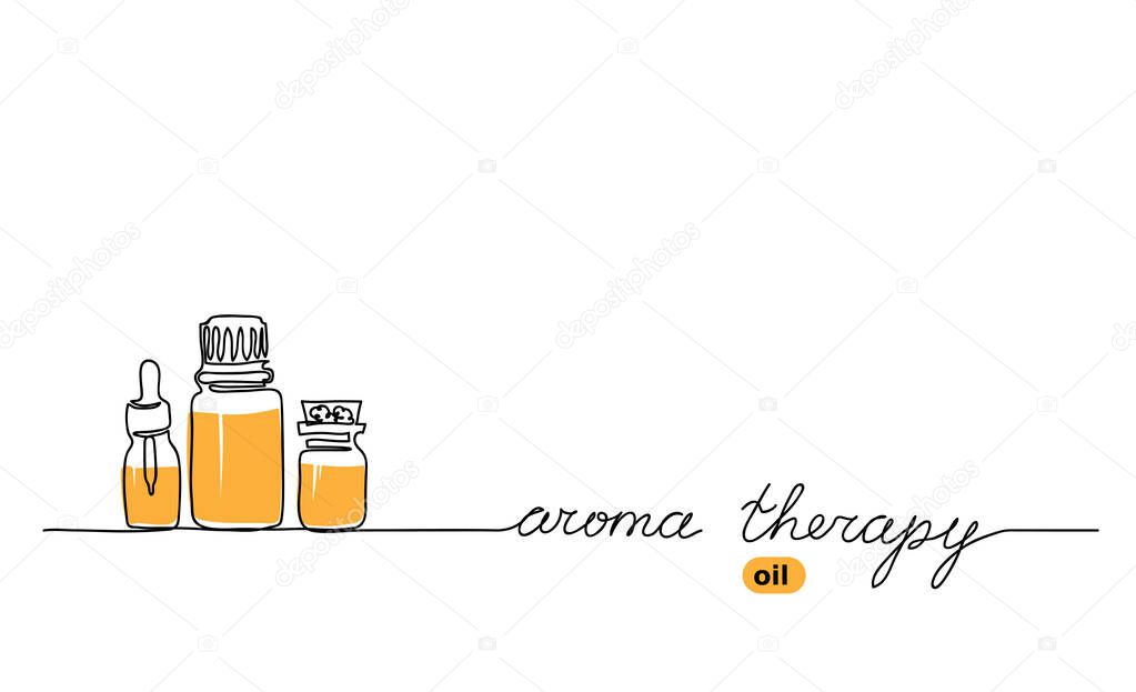 Aromatherapy oil bottle set. Aroma oil vector simple background in one continuous line drawing design