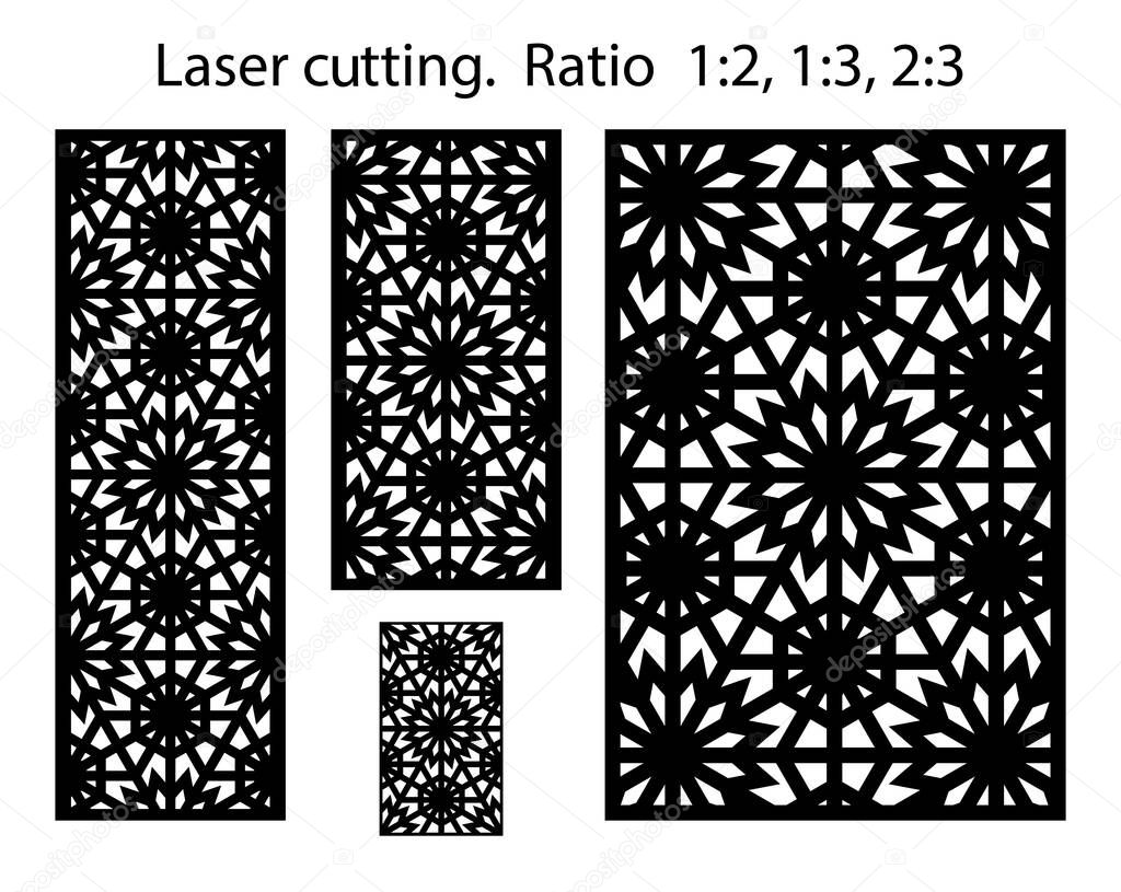 Cnc privacy fence template set. Laser pattern. Set of geometric vector templates. Decorative panels,screens, room dividers for laser cutting and cnc