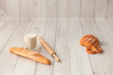Baker background. Bread and bagels.