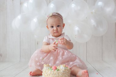 First baby birthday. Ballon background.