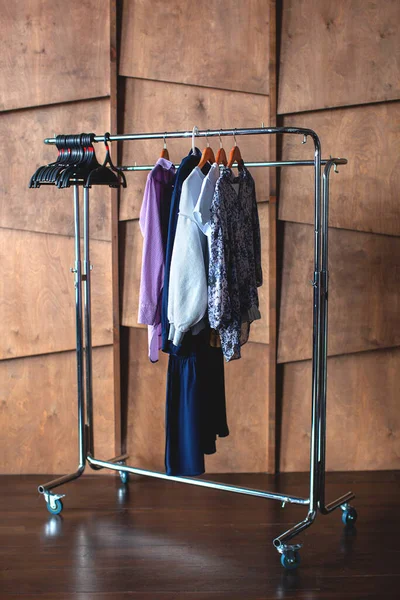 Clothes hanger at the showroom. — Stock Photo, Image