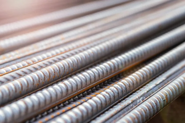 Reinforcing steel bar background, shallow depth of field — Stock Photo, Image