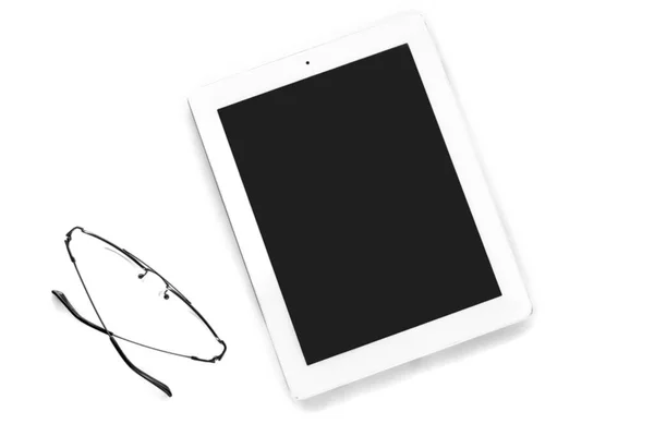 Tablette Lunettes Isolées Sur Fond Blanc Bisness Concept Éducation Vue — Photo