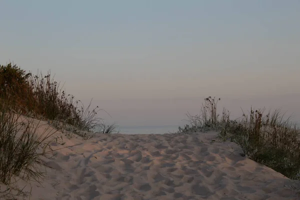 Песчаная Дорога Закате Пляже Карраско Монтевидео — стоковое фото
