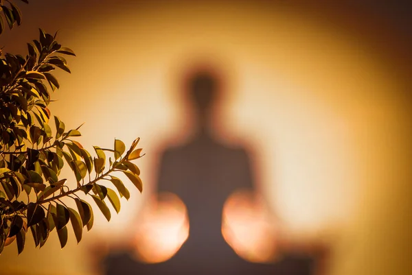 Yoga Positie Silhouet Contrasterende Zon — Stockfoto