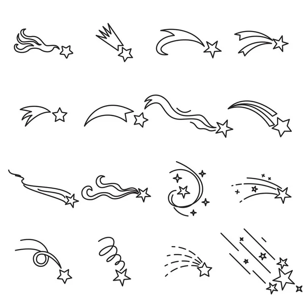 Falling stars icons. Thin line style — Stock Vector