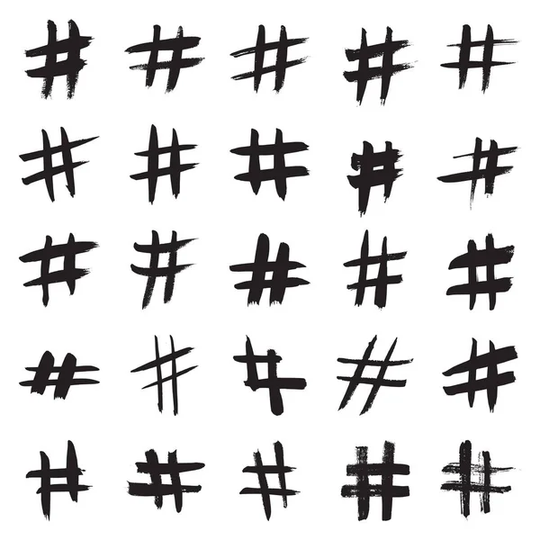 Ručně malované znamení hashtag. Znak čísla, hodnoty hash — Stockový vektor