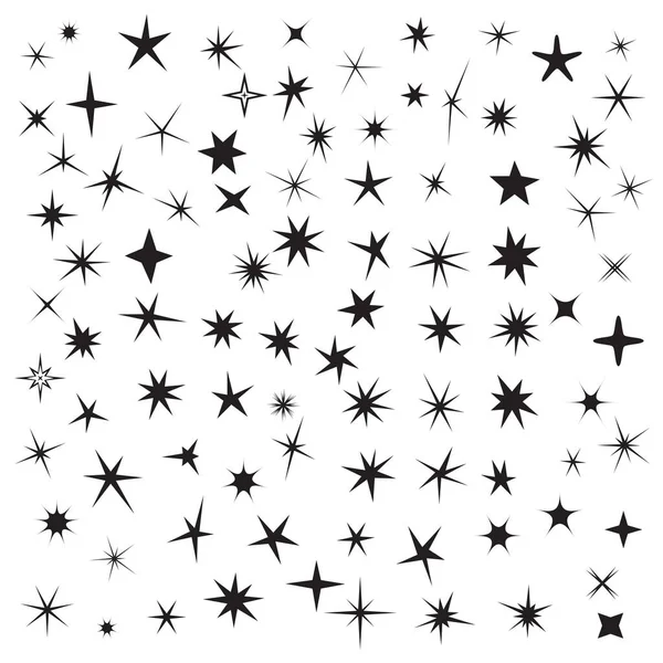 상징들 Black Sparkle Signs Irregular Cartoon Style Stars White Background — 스톡 벡터
