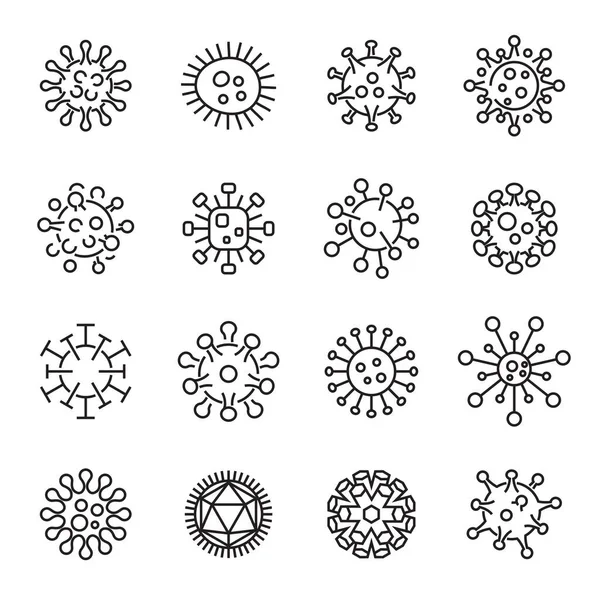 바이러스 아이콘 Linear Virus Symbols 컬렉션 White Background 고립되어 있습니다 — 스톡 벡터