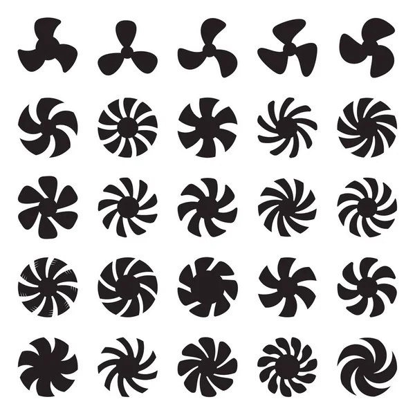 Iconos Fans Colección Símbolos Abanico Negro Aislados Sobre Fondo Blanco — Vector de stock